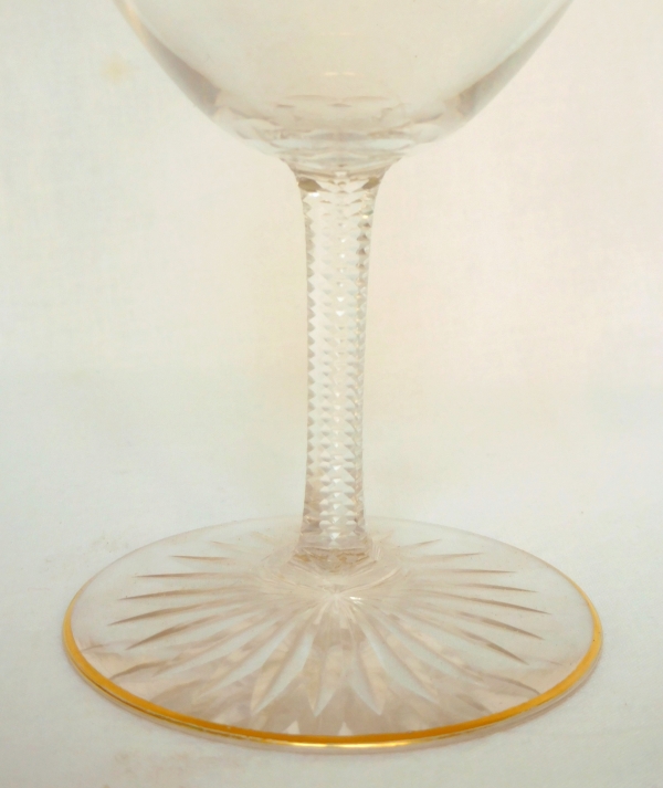 Baccarat crystal water glass, F shape, cut crystal enhanced with fine gold - 16cm
