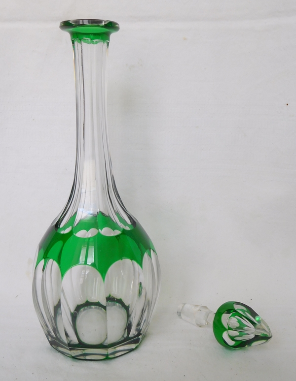 St Louis crystal wine / water decanter, green overlay, Bristol pattern