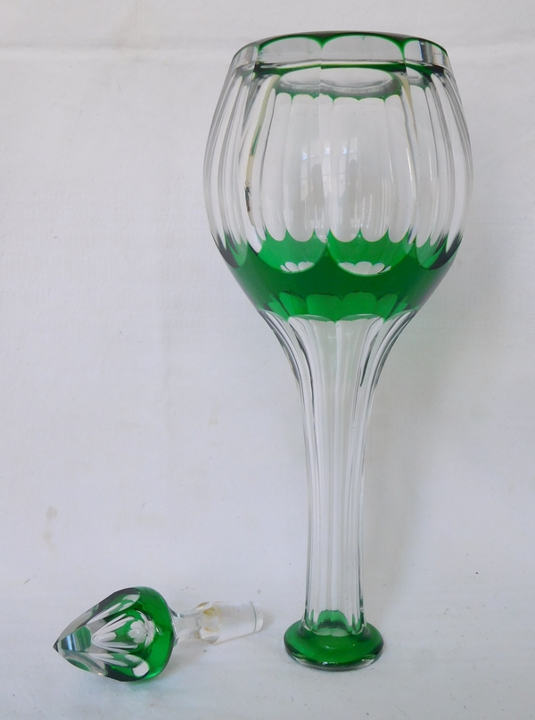 St Louis crystal wine / water decanter, green overlay, Bristol pattern