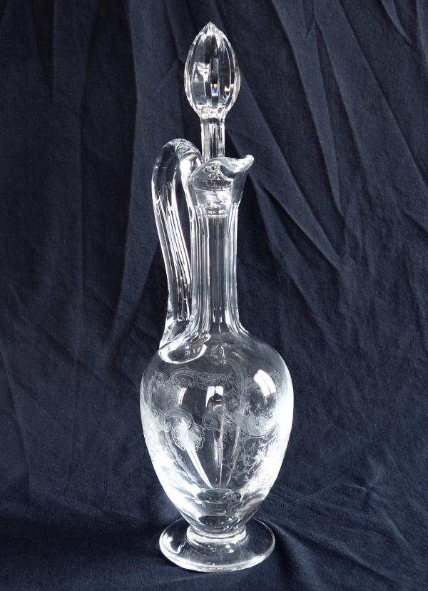 St Louis crystal ewer / wine decanter, Cleo pattern - signed