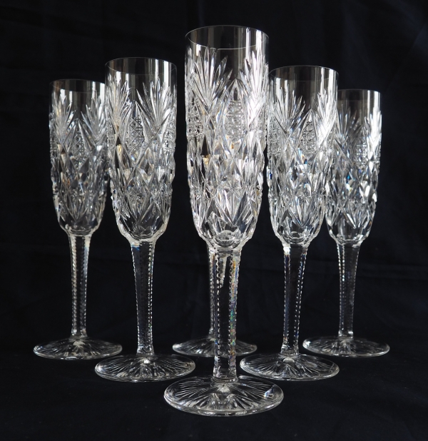 St Louis crystal champagne flute, Florence pattern - signed