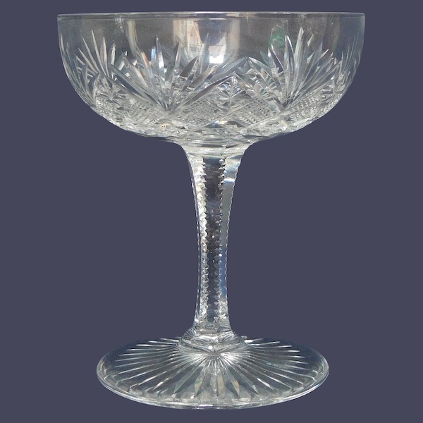 St Louis crystal champagne glass, Gavarni pattern - signed