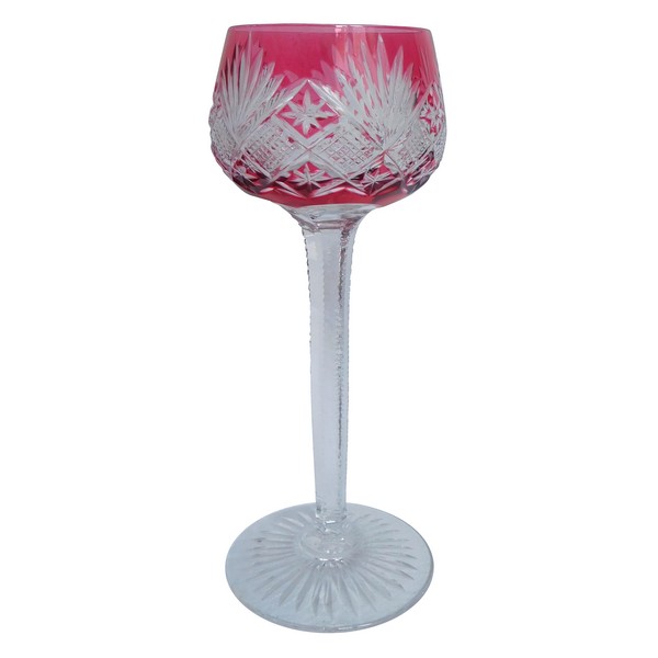 St Louis crystal hock glass, Gavarni pattern, pink overlay crystal