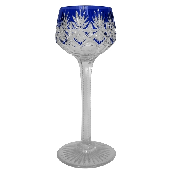 St Louis crystal hock glass, Gavarni pattern, cobalt blue overlay crystal