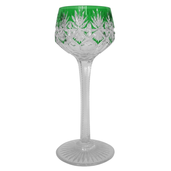 St Louis crystal hock glass, Gavarni pattern, green overlay crystal