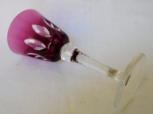 Rare purple St Louis overlay crystal hock glass, Jersey pattern - signed