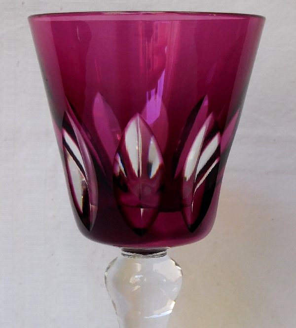 Rare purple St Louis overlay crystal hock glass, Jersey pattern - signed