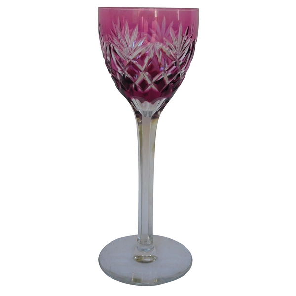 St Louis crystal hock glass, purple overlay, Lothaire pattern