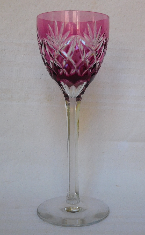 St Louis crystal hock glass, purple overlay, Lothaire pattern