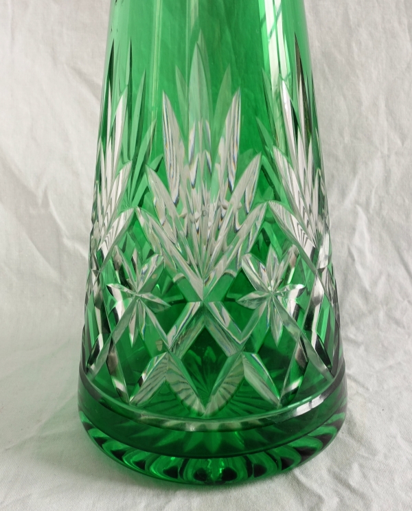 St Louis crystal wine decanter, Massenet pattern, green overlay crystal