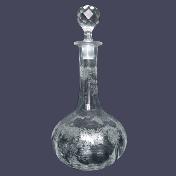 St Louis crystal liquor decanter, Massenet pattern Louis XV style engraving