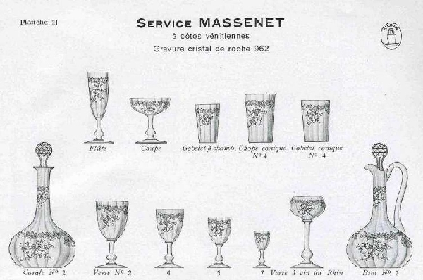 Verre à vin en cristal de Saint Louis, modèle Massenet à côtes vénitiennes gravé - 13,1cm