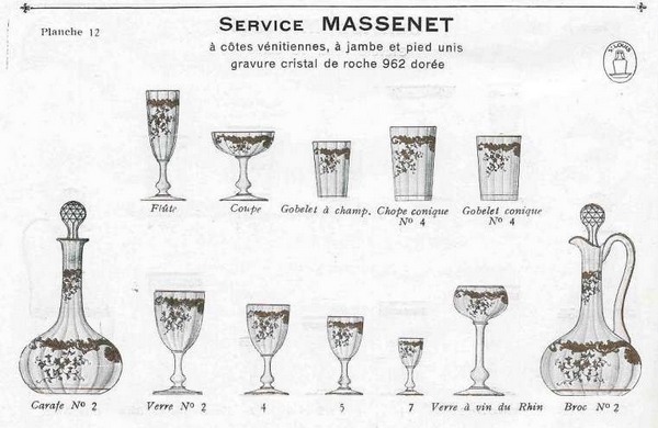 St Louis crystal tall liquor decanter, Massenet pattern Louis XV style engraving