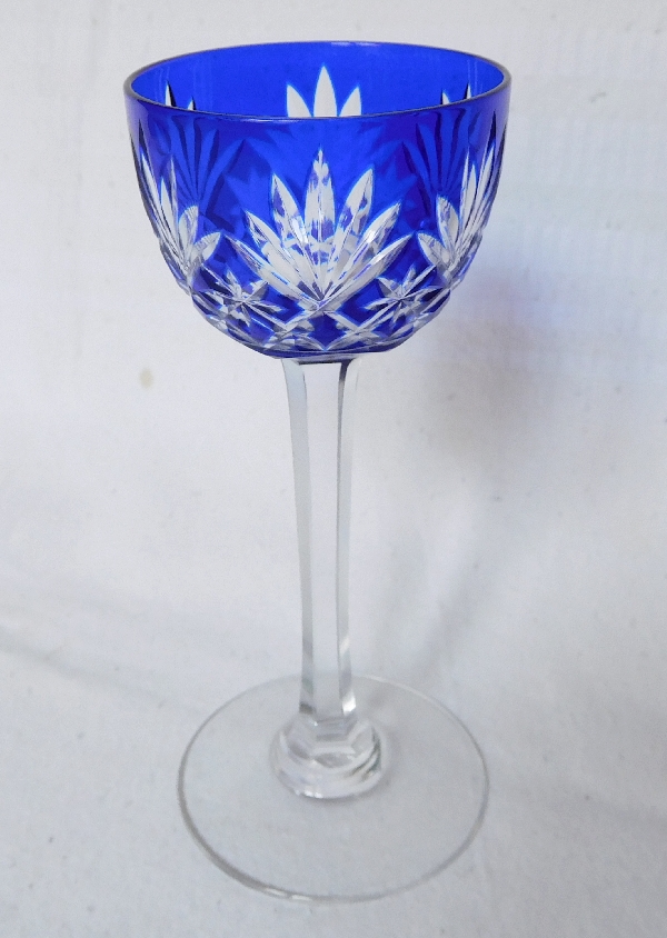 St Louis overlay crystal liquor glass, Massenet pattern, cobalt blue overlay crystal