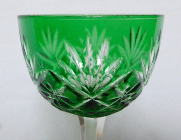 St Louis overlay crystal liquor glass, Massenet pattern, green overlay crystal