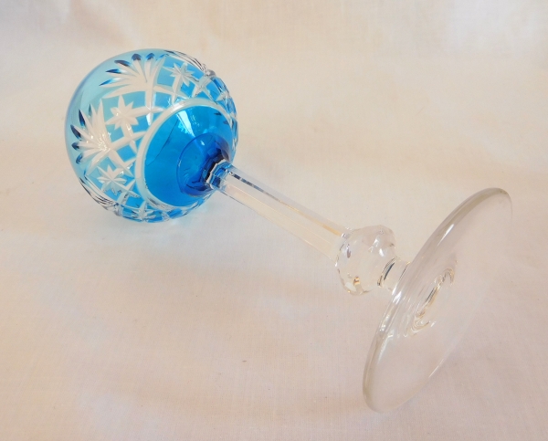 St Louis overlay crystal hock glass, Massenet pattern, light blue / turquoise overlay crystal - signed