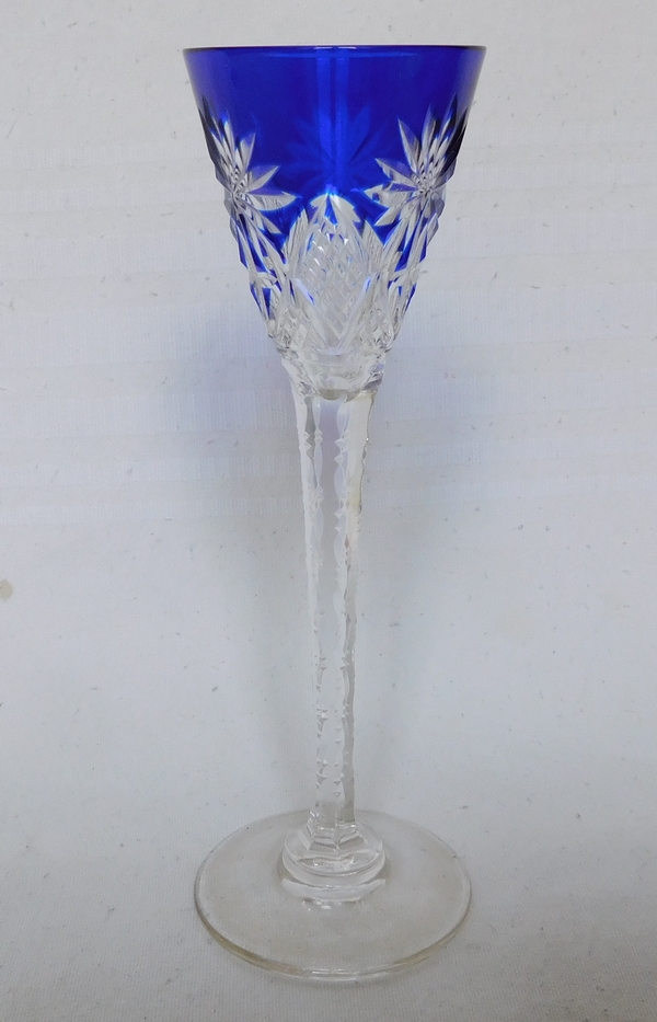 St Louis crystal liquor glass, Nelly pattern, cobalt blue overlay crystal