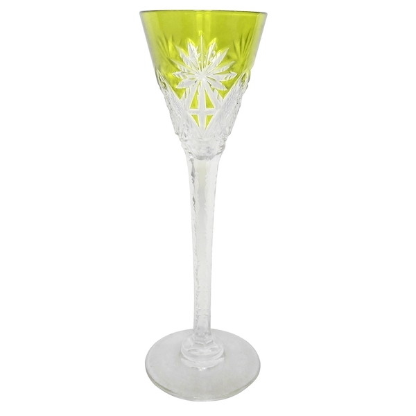 St Louis crystal liquor glass, Nelly pattern, yellow overlay crystal
