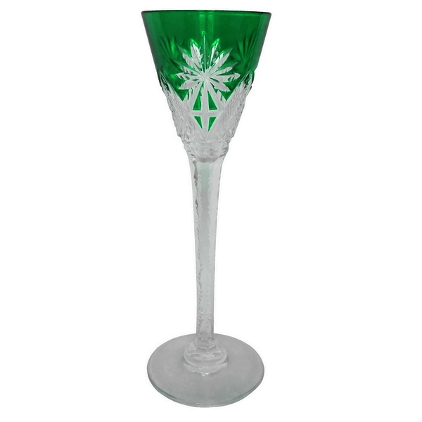 St Louis crystal liquor glass, Nelly pattern, green overlay crystal