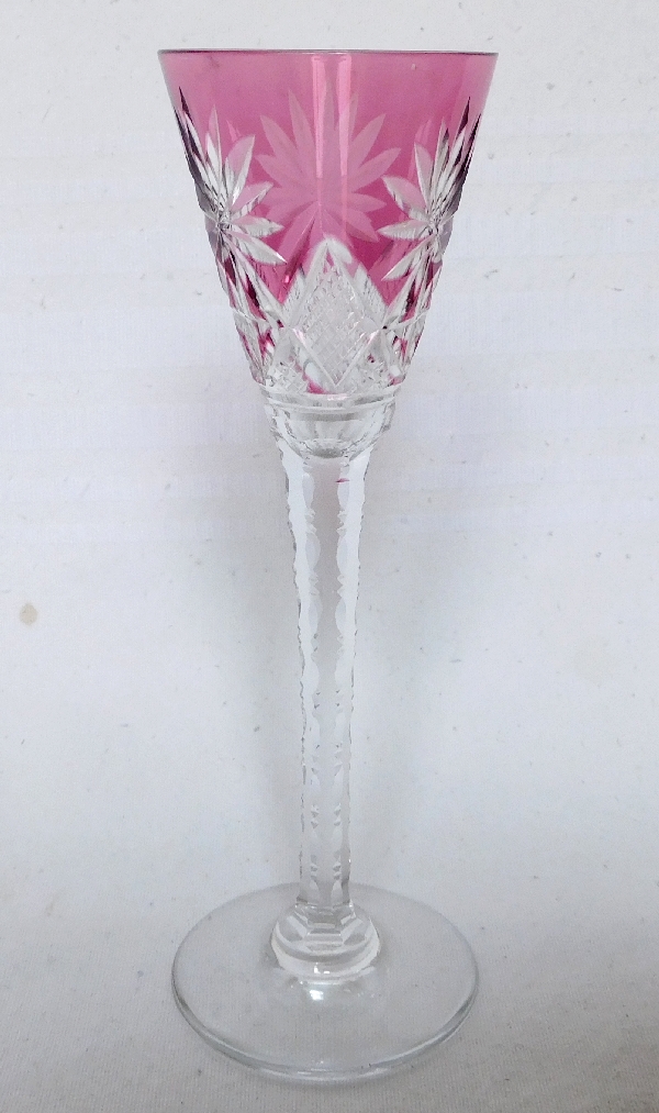 St Louis crystal liquor glass, Nelly pattern, purple overlay crystal