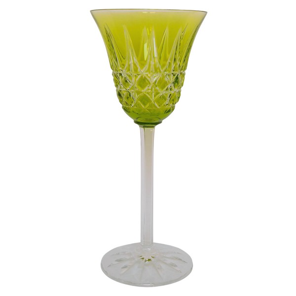 St Louis crystal hock glass, Tarn pattern, lime-green overlay crystal - 19.8cm