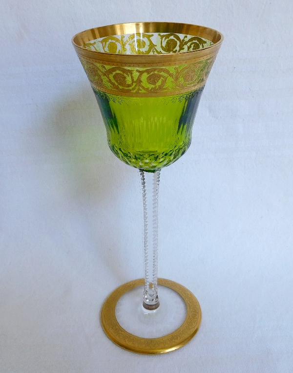 St Louis crystal water glass, light green Thistle pattern - signed - 20.7cm