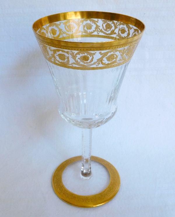 St Louis crystal water glass, Thistle pattern - signed - 17.9cm