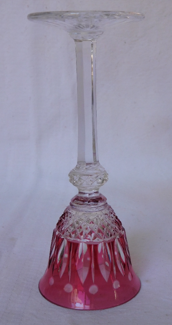 St Louis crystal liquor glass, Tommy pattern, pink overlay crystal - 13.4cm