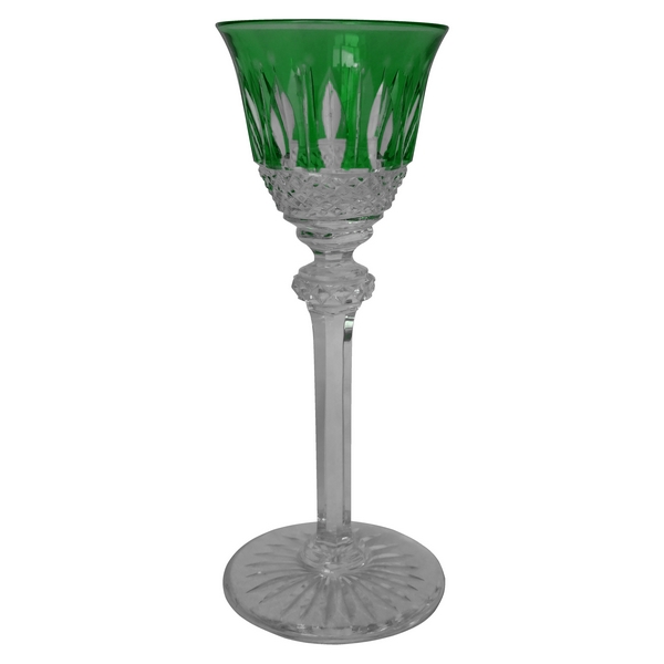 St Louis crystal liquor glass, Tommy pattern; green overlay crystal - 13.4cm