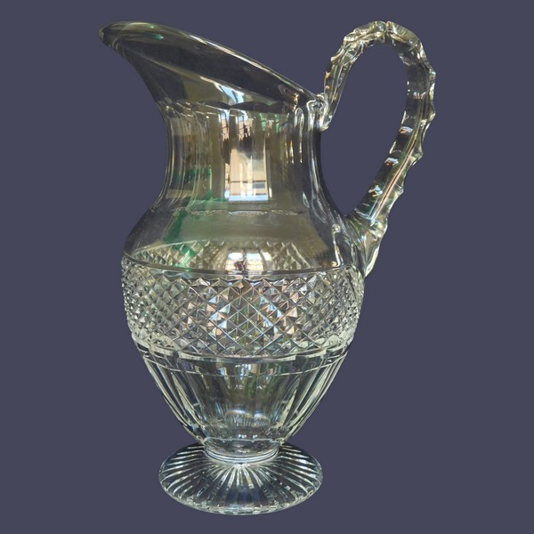 St. Louis crystal water pitcher, Trianon pattern, France, signed