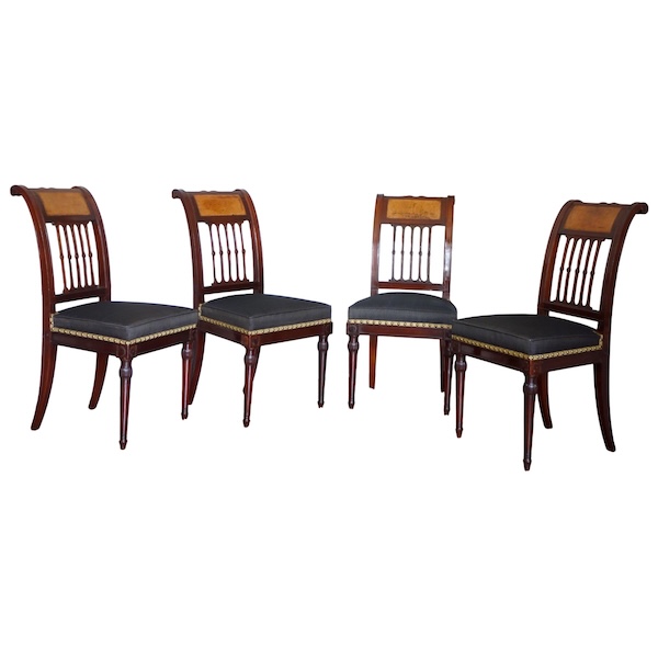 Georges Jacob : suite de 4 chaises à l'étrusque d'époque Directoire en acajou et crin de cheval
