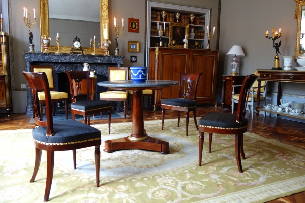 Demay rue de Clery - suite de 4 chaises d'époque Directoire acajou mouluré & crin - estampille
