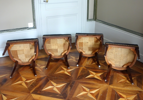 Demay rue de Clery - suite de 4 chaises d'époque Directoire acajou mouluré & crin - estampille