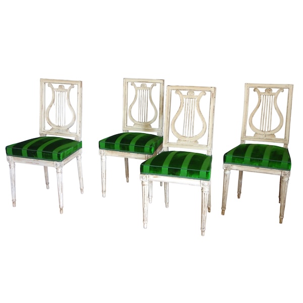Set of 4 lyra-shaped lacquered wood chairs, Louis XVI period