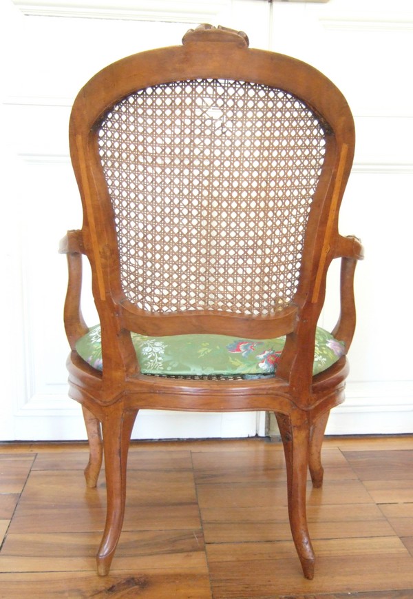 Set of 4 cane Louis XV walnut armchairs stamped Pillot - 18th century