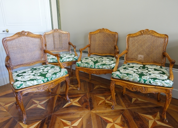 4 Louis XV Regency caned armchairs - 18th century