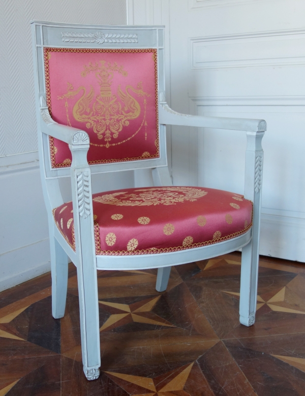 Mobilier de salon d'époque Consulat Empire - 4 fauteuils en bois laquées soie