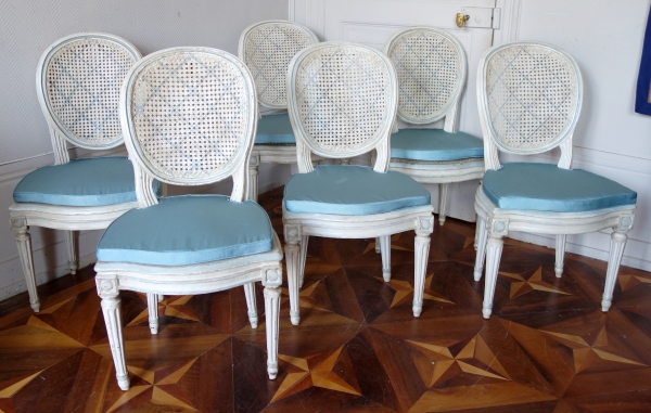 Série de 6 chaises cannées de salle à manger, époque Louis XVI - XVIIIe siècle
