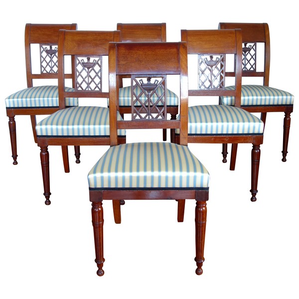 6 French Directoire mahogany chairs, late 18th century