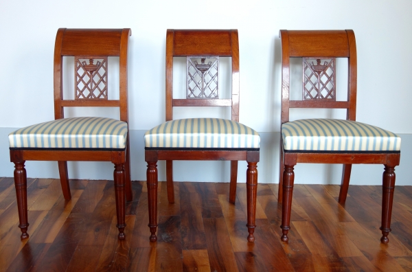 6 French Directoire mahogany chairs, late 18th century