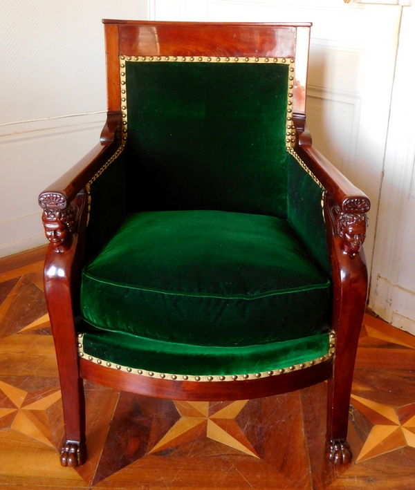 Bergère - fauteuil de bureau d'époque Consulat en acajou attribuée à Jacob Frères