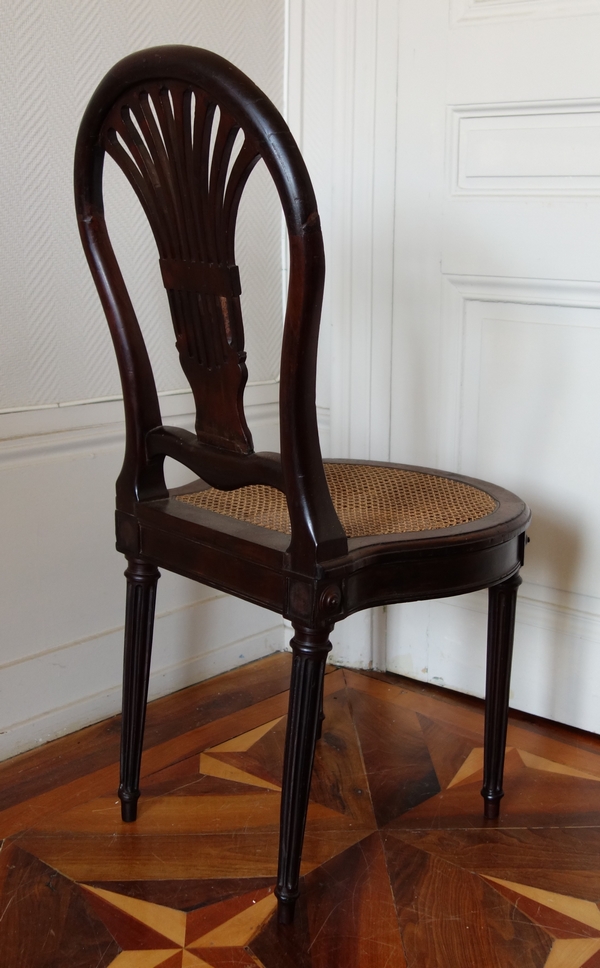 C Krier : chaise montgolfière cannée en acajou, époque Louis XVI Directoire - estampillée