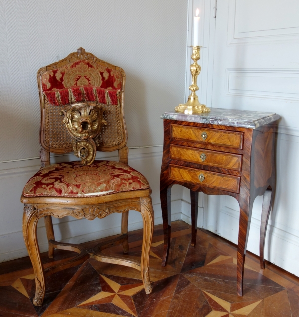 Louis XV caned chair, original Genoa velvet, 18th century