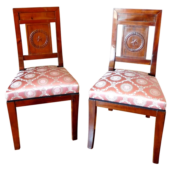 Paire de chaises en acajou d'époque Consulat - Empire, garniture de soie