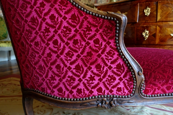 Duchesse brisée - chaise longue d'époque Louis XV en velours frappé, Manufacture Bonvallet