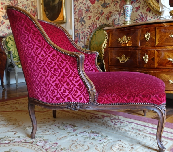 Duchesse brisée - chaise longue d'époque Louis XV en velours frappé, Manufacture Bonvallet