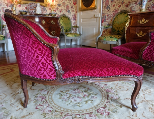 Duchesse brisée - chaise longue d'époque Louis XV en velours frappé, Manufacture Bonvallet