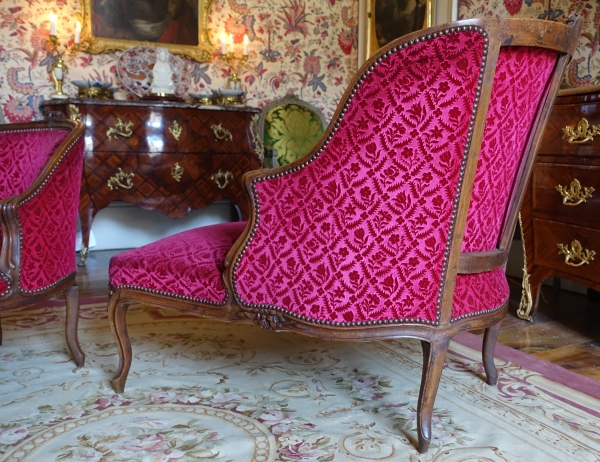 Duchesse brisée - chaise longue d'époque Louis XV en velours frappé, Manufacture Bonvallet