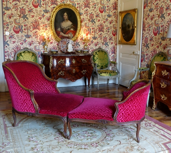 Duchesse brisée - chaise longue d'époque Louis XV en velours frappé, Manufacture Bonvallet