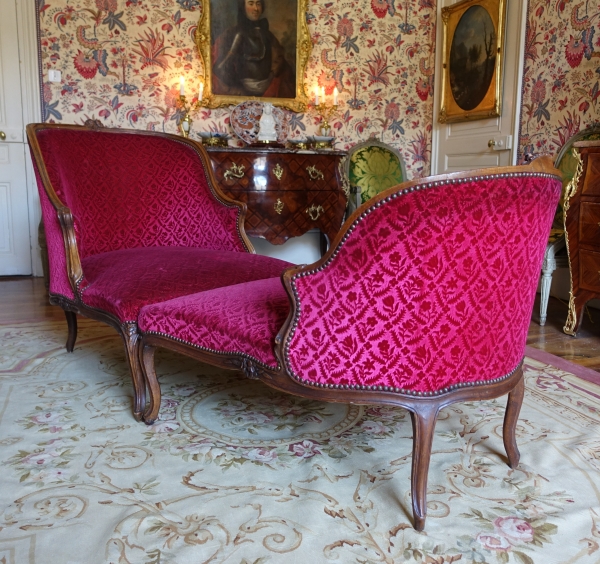 Duchesse brisée - chaise longue d'époque Louis XV en velours frappé, Manufacture Bonvallet